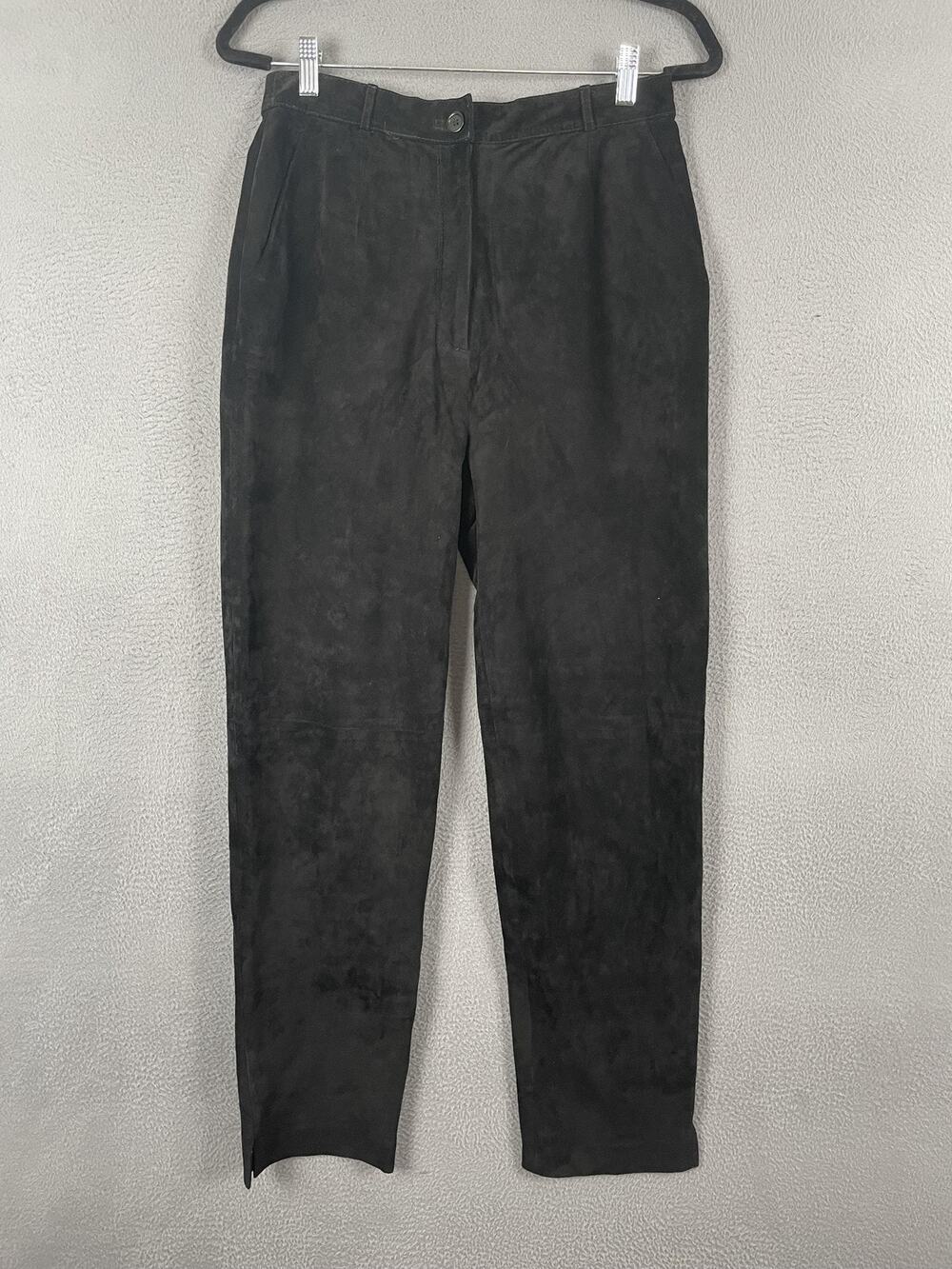 Field Manor Pants Womens 10 Black Leather Dress Pants Pleated Tapered Slim